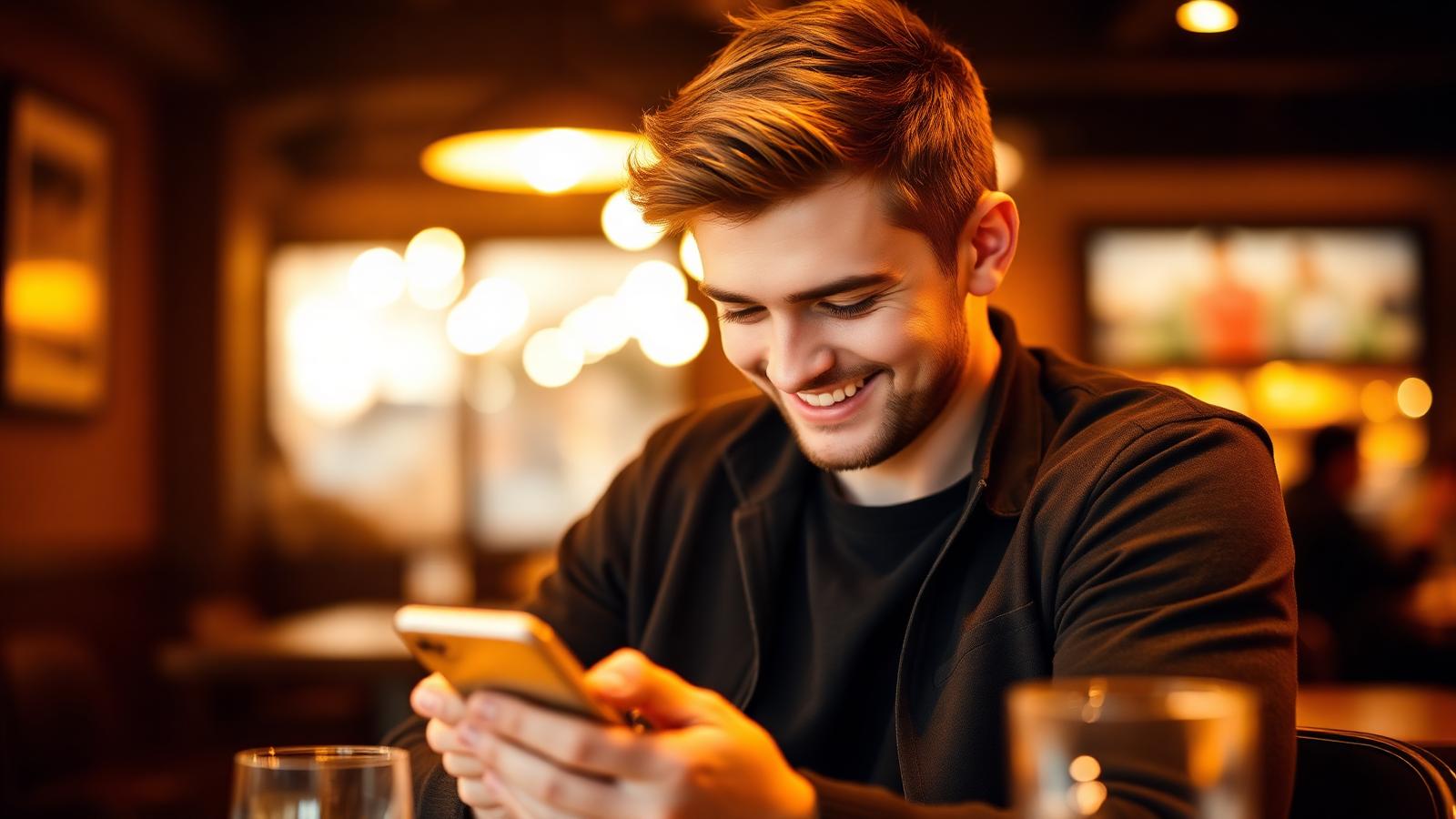 Smiling man using his phone